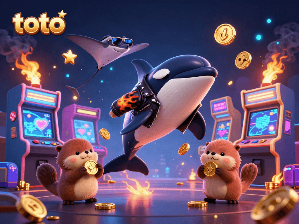 Mengambil kesempatan bermain toto dengan 3D orca dan keluarga berang-berang di mesin arcade ceria