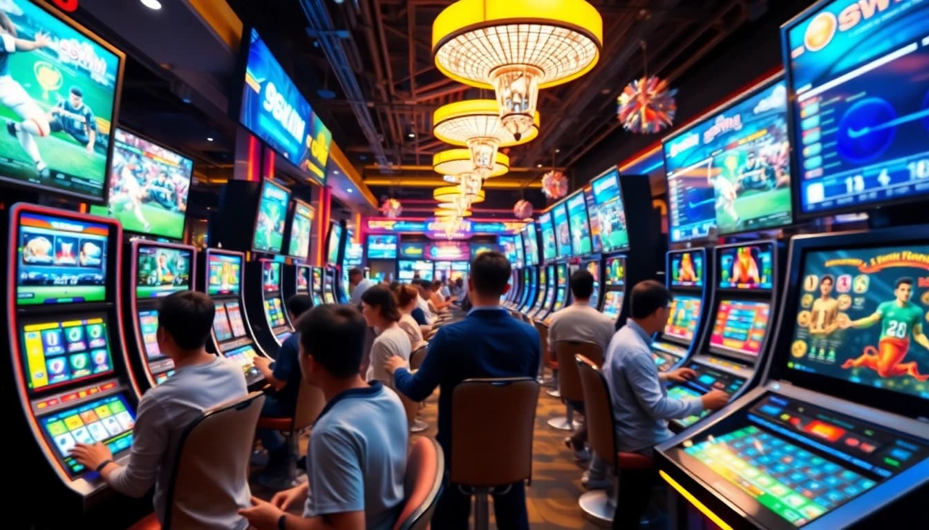 Exciting online gaming scene featuring 98WIN with vibrant casino atmosphere and engaged players.