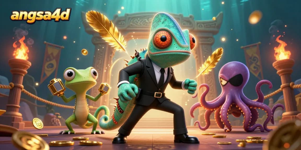 Experience angsa4d gaming excitement with secret agent chameleon, golden gadgets, and treasures in a dynamic casino scene