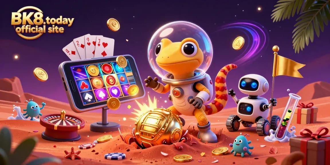 Experience thrilling gaming at BK8.today official site with a Martian gecko uncovering a golden casino.