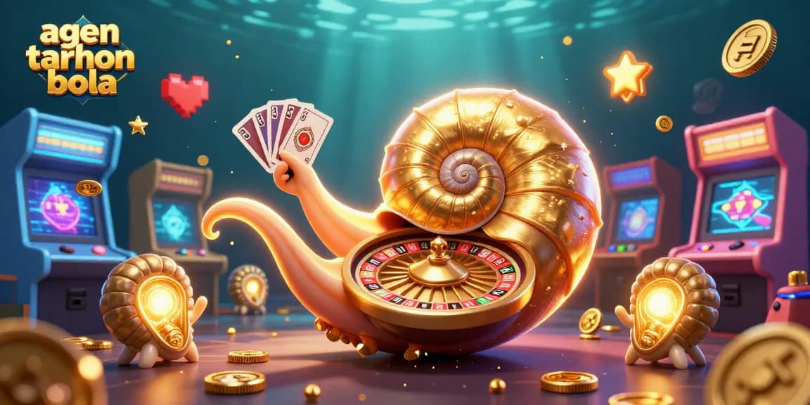 Engage in thrilling bets with agen taruhan bola, featuring a giant nautilus roulette wheel and glowing game peers.