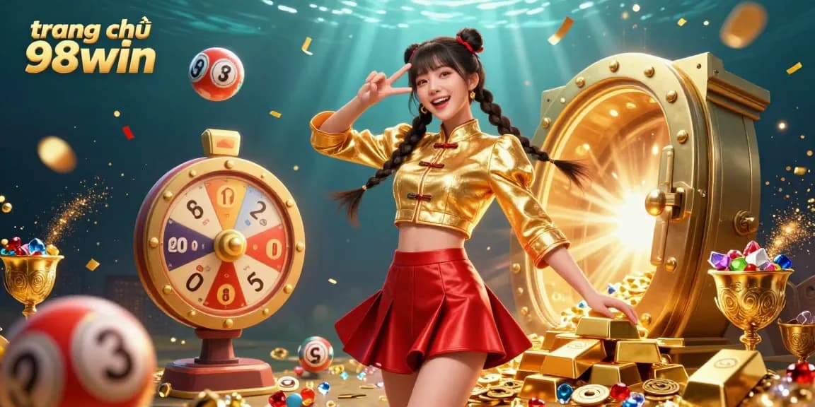 Engaging illustration of trang chủ 98win showcasing vibrant casino elements and lottery excitement.