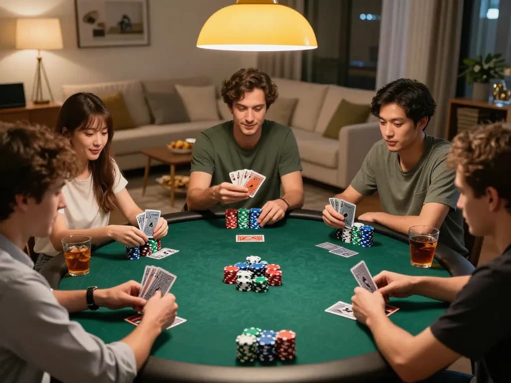 Players enjoying a thrilling home poker game with strategic bets while using MPO ID for planning