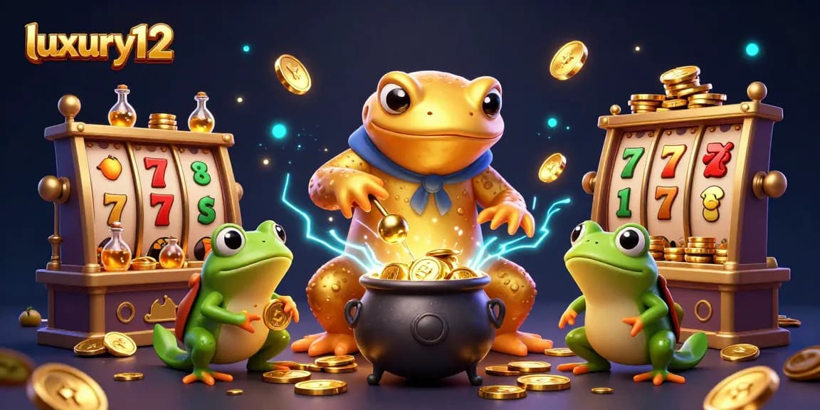 A vibrant scene illustrating luxury12 where a golden salamander alchemist creates wealth with slot reels and glowing treasures.