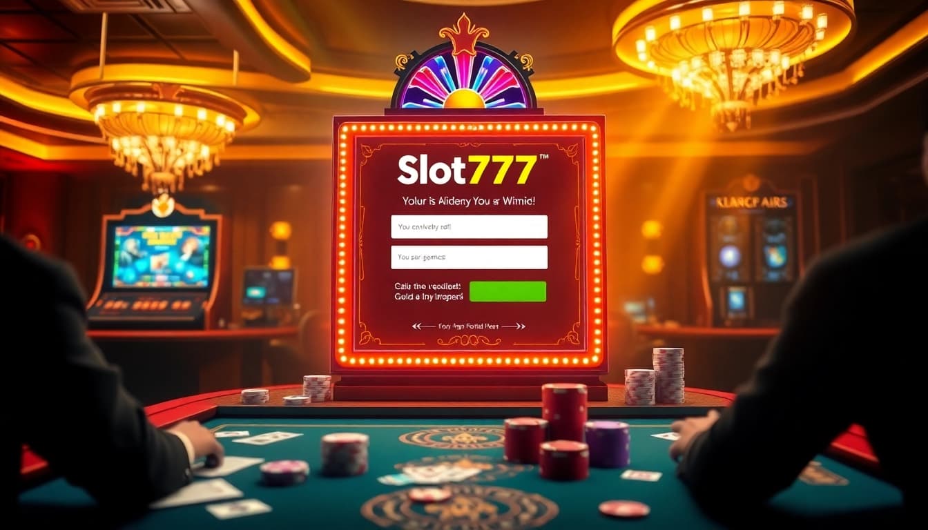 Experience the thrill of slot777 login with vibrant casino visuals showcasing exciting jackpot opportunities.
