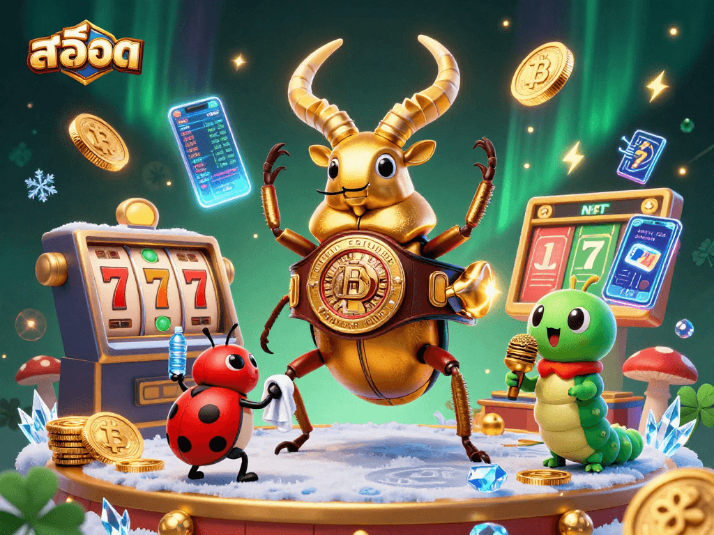 Engage in สล็อต slots with vibrant characters, glowing coins, and dynamic game elements.