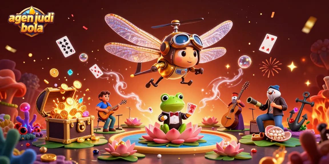 Engage in thrilling bets at agen judi bola with unique characters in a vibrant casino scene.