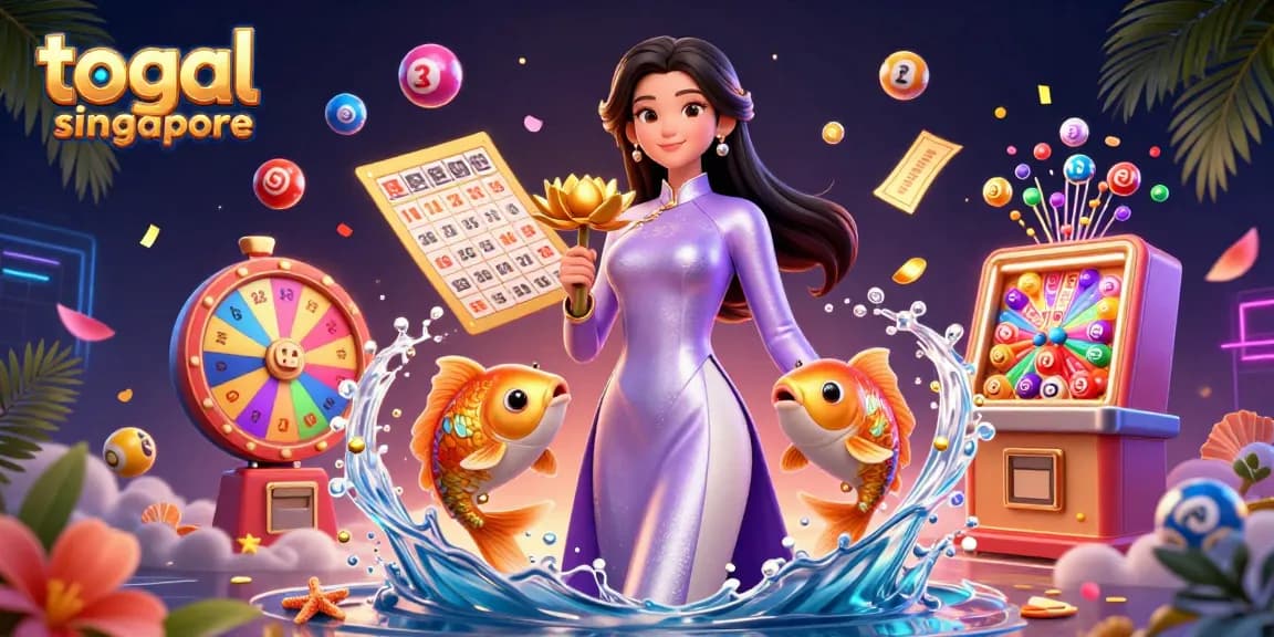 Engage with the vibrant togel singapore scene filled with dynamic lottery elements and gold accents.