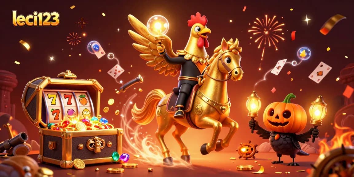 Memenangkan slot dengan leci123, ilustrasi kasino menarik dengan elemen permainan yang ceria.