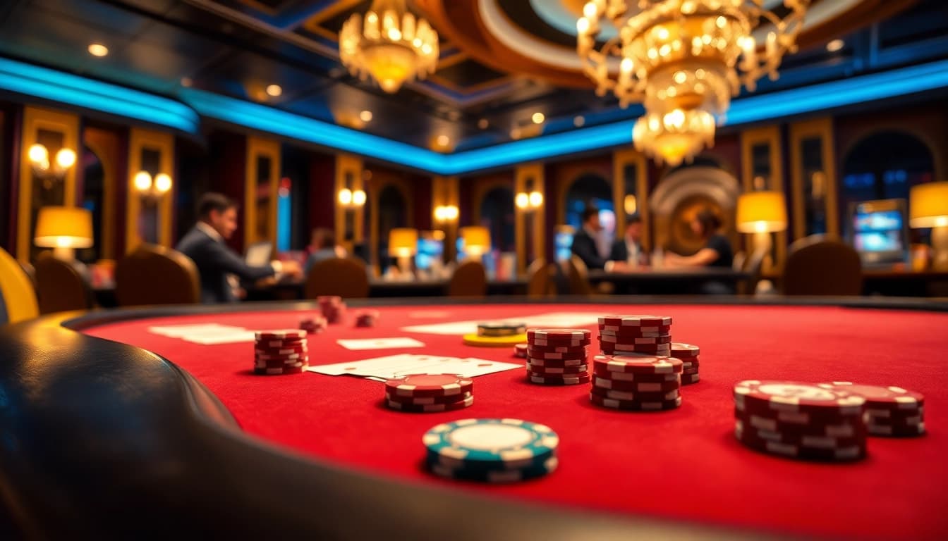 Gambarkan pengalaman bermain toko56 dalam kasino dengan meja poker yang mewah dan pemain yang terlibat.