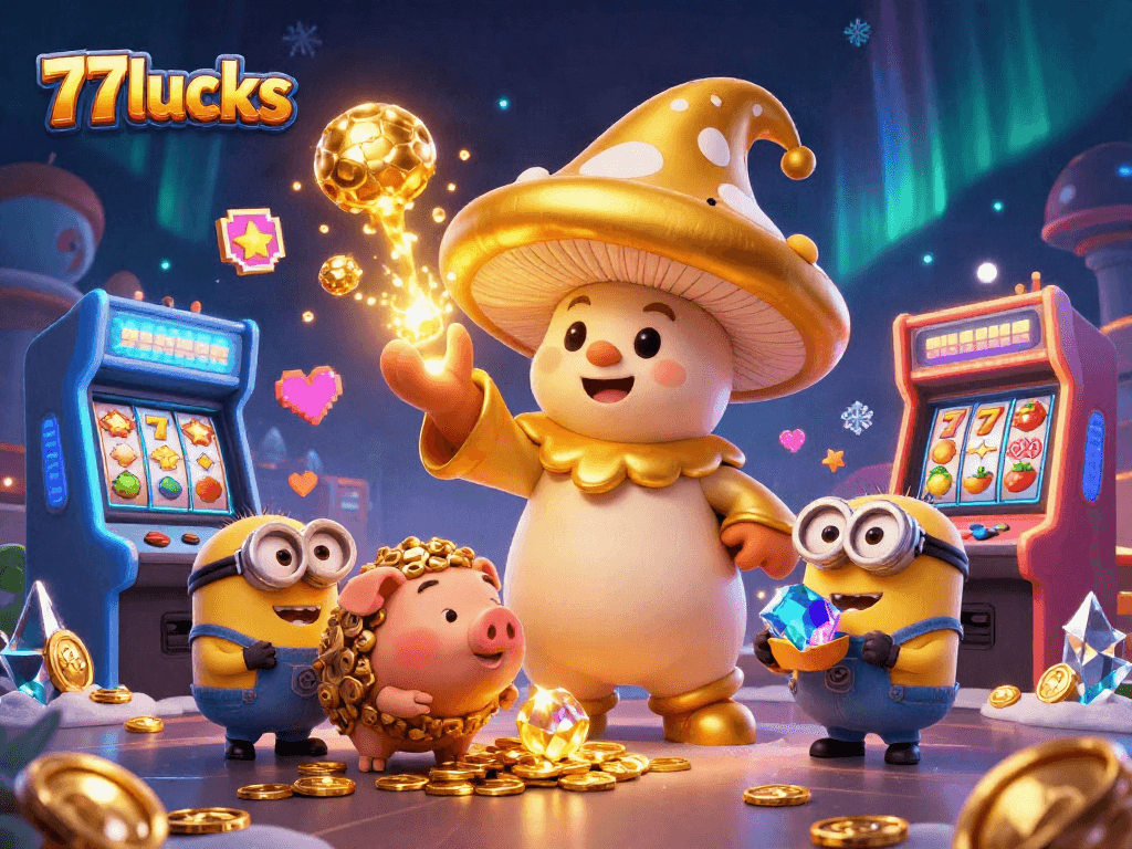 Menangkan jackpot di 77lucks dengan penyihir jamur emas dan teman-teman berharga.
