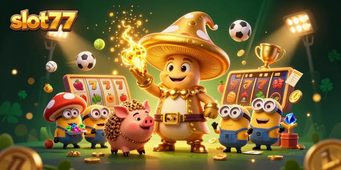 Experience slot777 action with a golden wizard casting magic in a vibrant casino-themed scene.