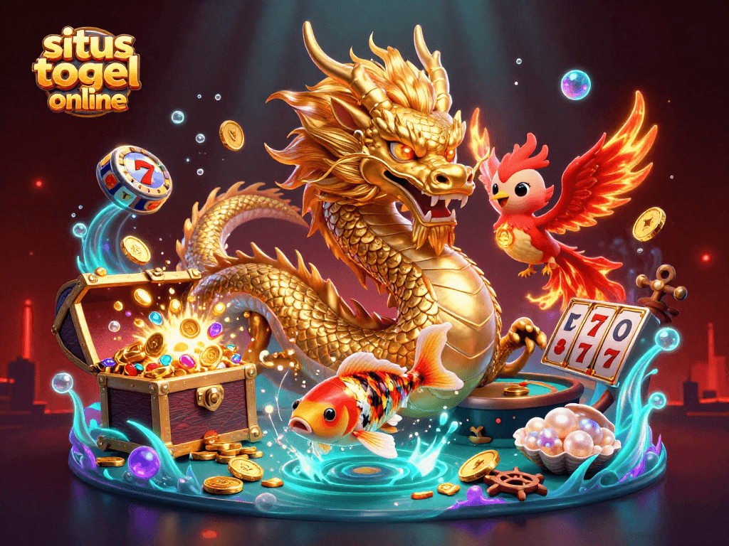 Menggali situs togel online dengan naga emas dan ikan koi beruntung dalam suasana kasino yang kaya.