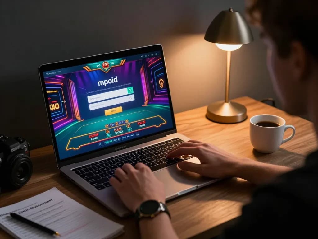 Engaging in live gaming with mpoid login on laptop, enhancing responsible bankroll management.