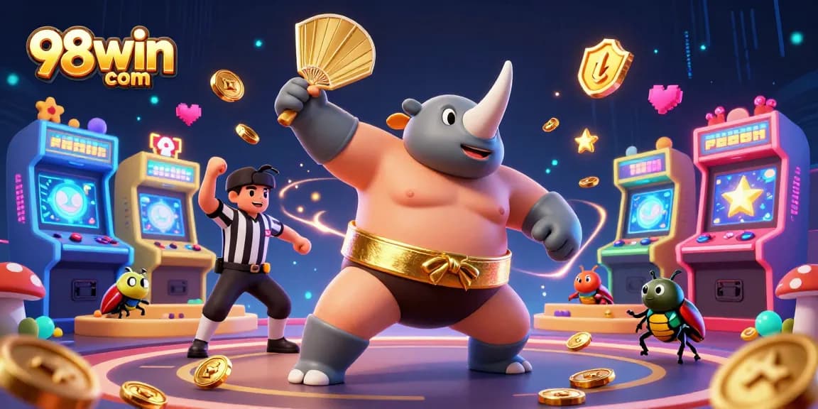 Engage with exciting games at 98win com, featuring thrilling gambling scenes with animated characters.