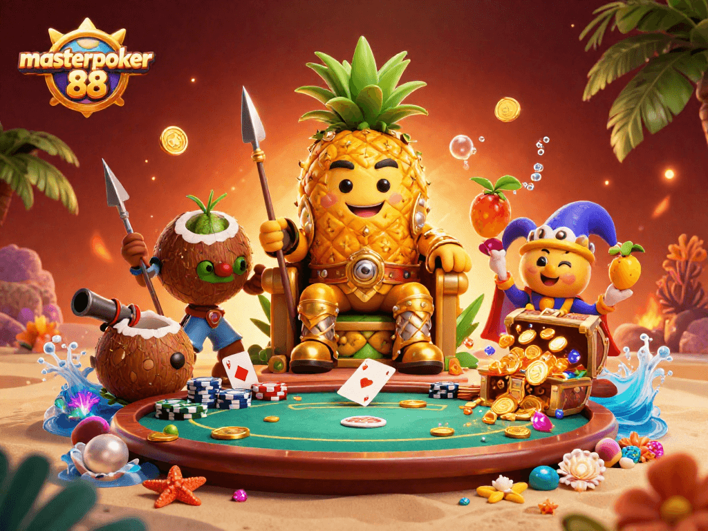 Masterpoker 88 menghadirkan suasana judi dengan raja nanas emas di kasino pantai.