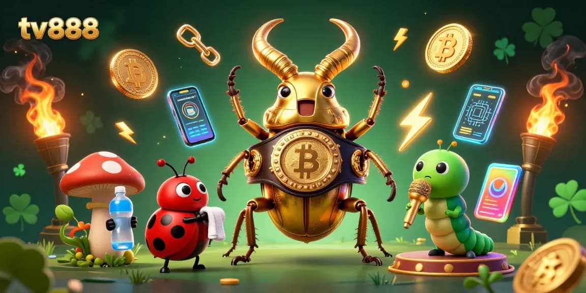 Experience thrilling gaming at tv888 with vibrant characters and crypto elements showcasing online betting excitement.