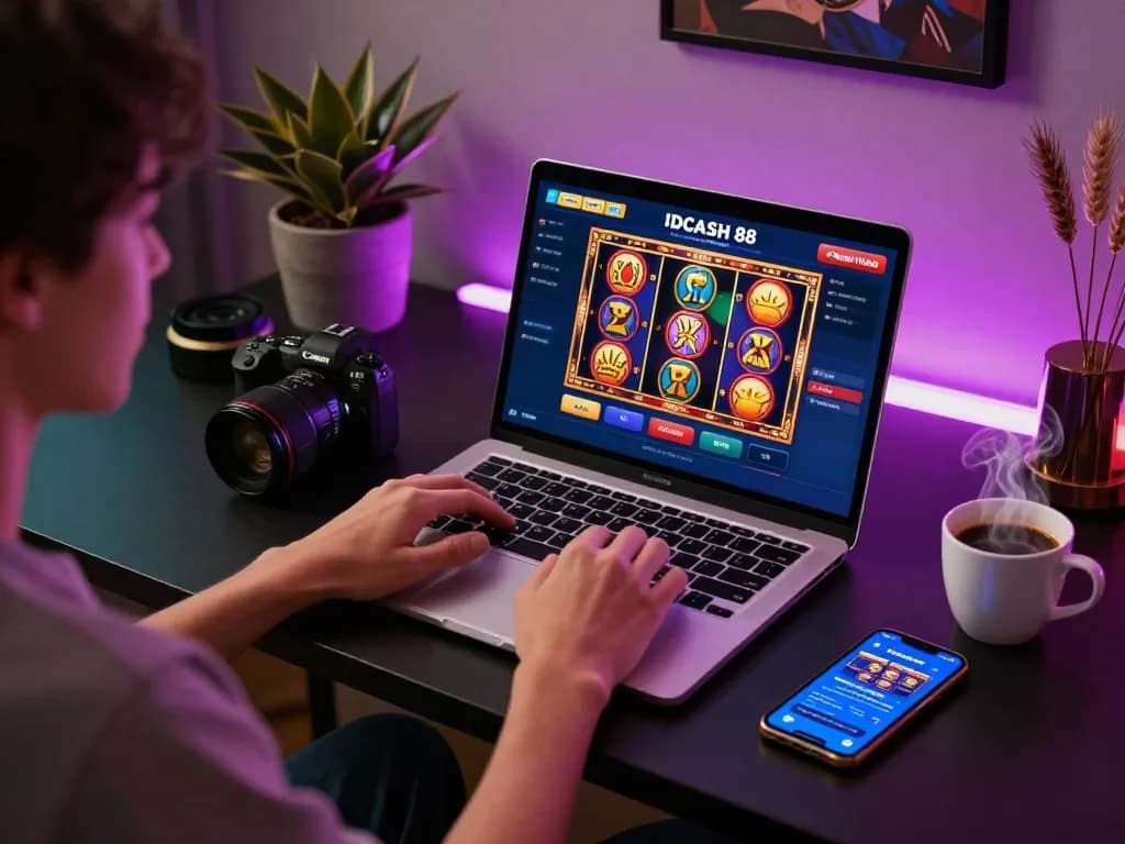 Experience thrilling gameplay on IDCASH 88 with a cozy online gaming setup at home.