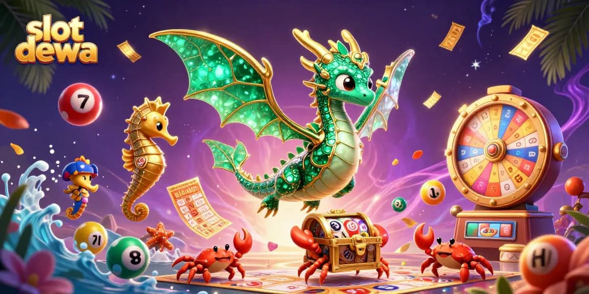 Menangkan slot dewa dengan berbagai simbol menarik serta peti harta karun yang dikelilingi bola lotere berwarna-warni.