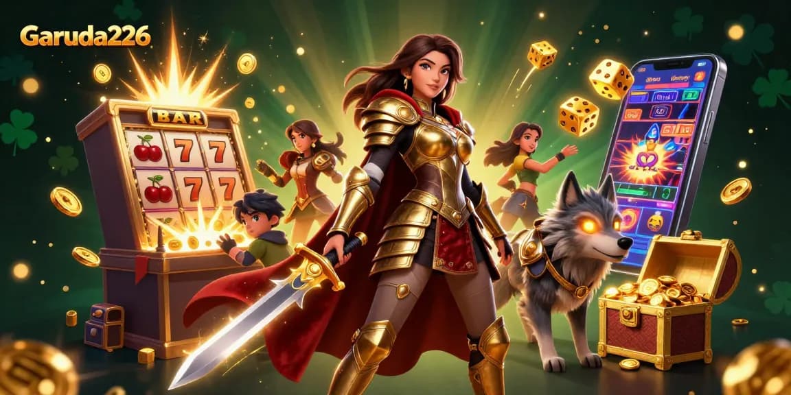 Garuda226 enhances gaming excitement with vibrant characters and casino elements in this immersive illustration.
