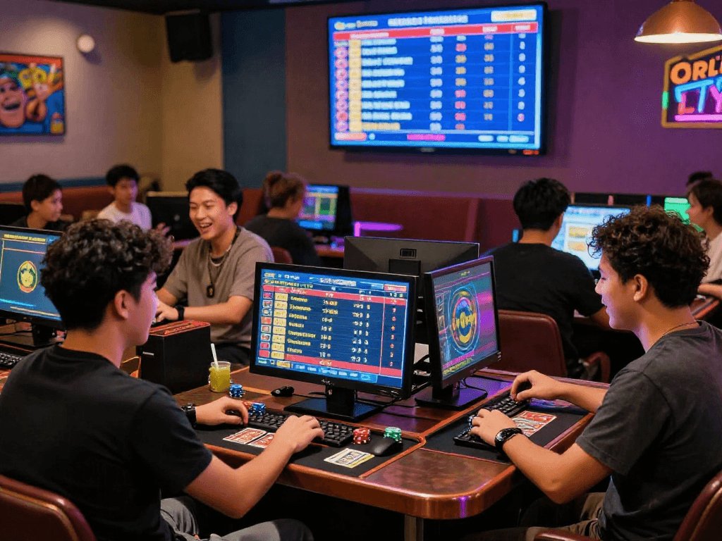 Suasana togel online yang meriah dengan pemain terlibat di meja permainan, stadion virtual dan hasil langsung menambah semangat permainan.
