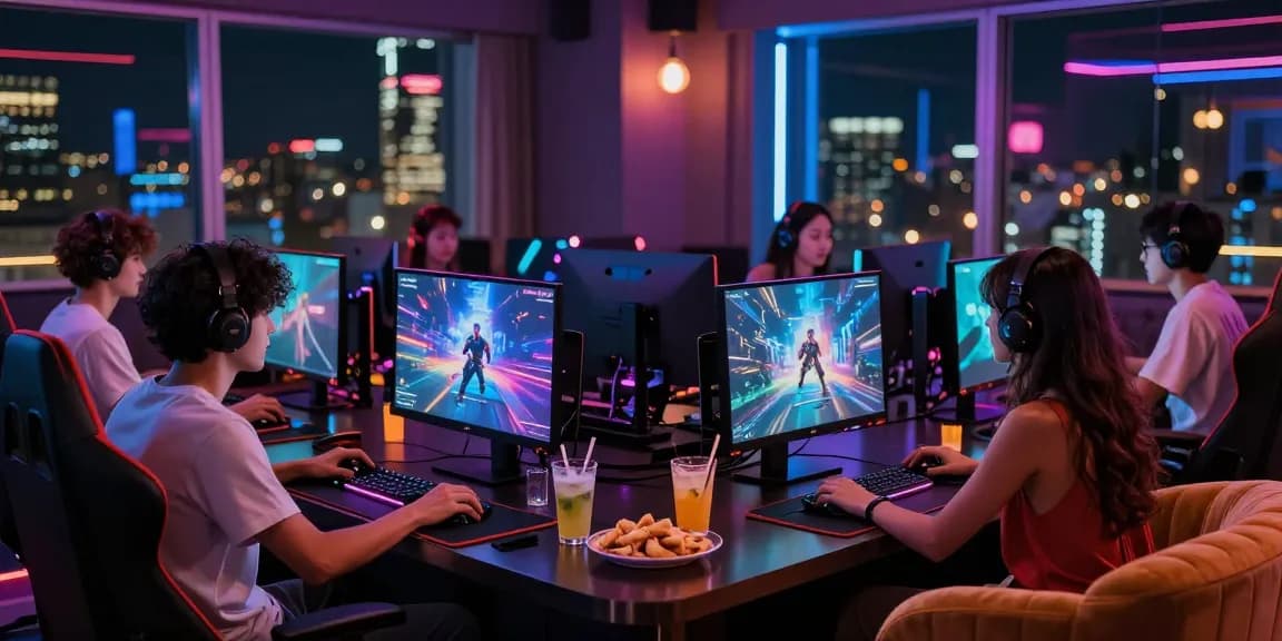 Konsentrasi pemain LUXURY777 di lounge gaming mewah dengan PC canggih.