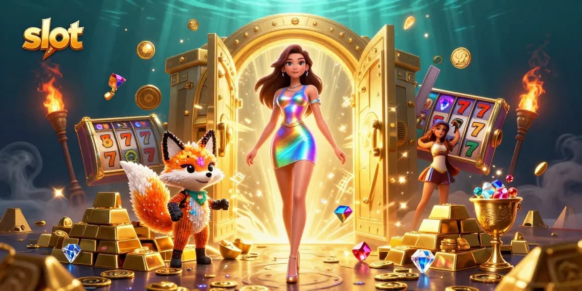 Experience thrilling slot gameplay with vibrant 3D characters and jewels bursting from golden vaults.