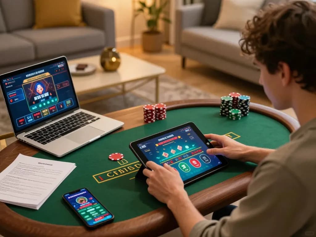 WALA88 players enjoying live blackjack on their tablets in a cozy home setting