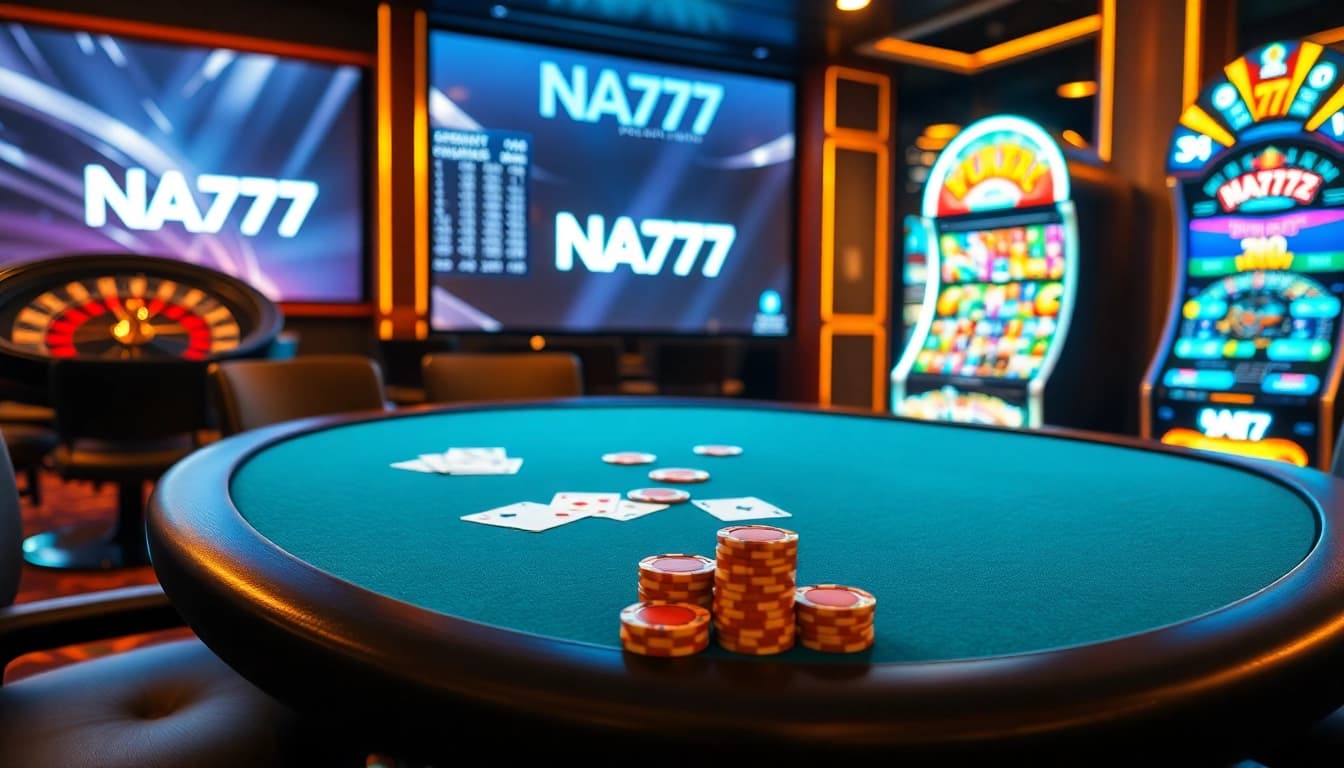 Experience thrilling gameplay at NA777 with vibrant casino tables and dynamic slot machines.
