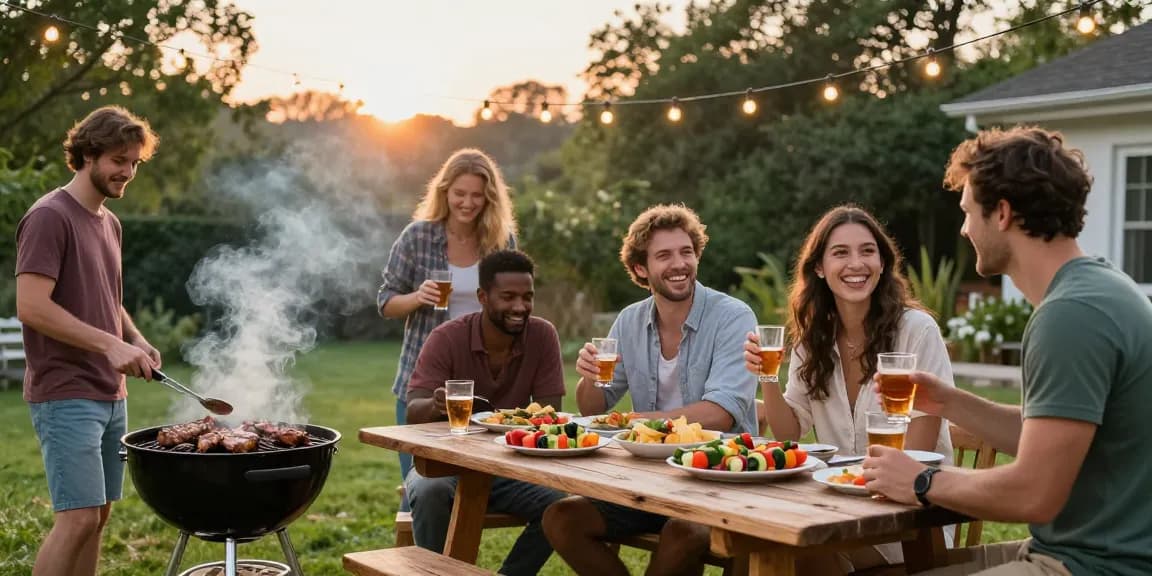 Suasana barbeque outdoor dengan teman-teman menikmati makanan, Link BOS88 menyatukan momen kebersamaan.