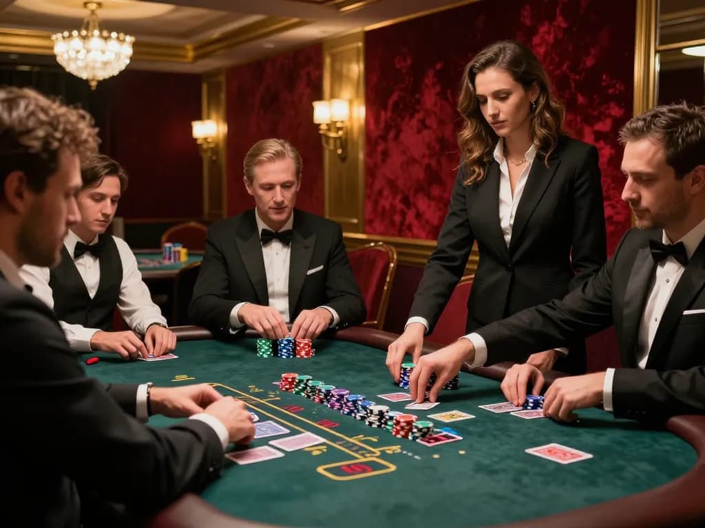 Players enjoying an intense blackjack game at 78win casino, showcasing strategic decision-making.
