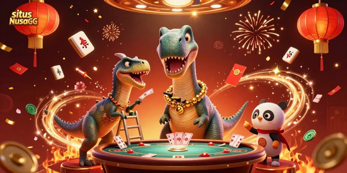 Engage in thrilling gameplay on situs NusaGG with dynamic illustrations showcasing a lively casino atmosphere.