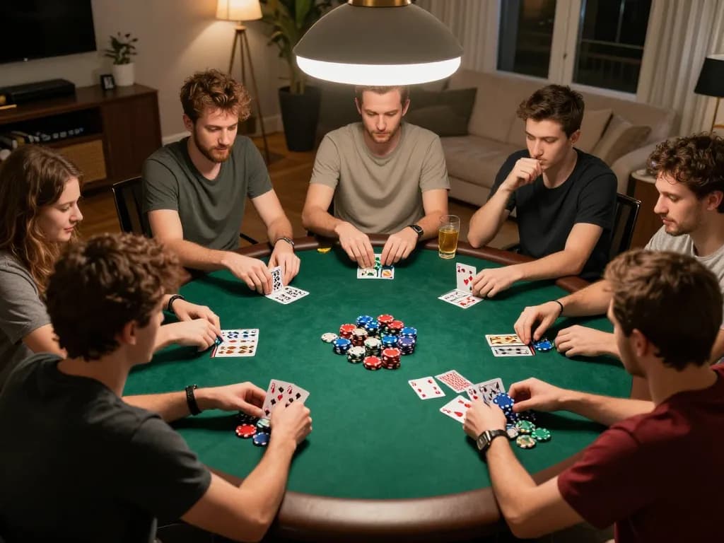 IDCJOKER players engaging in a lively poker game, showcasing chips and cards.