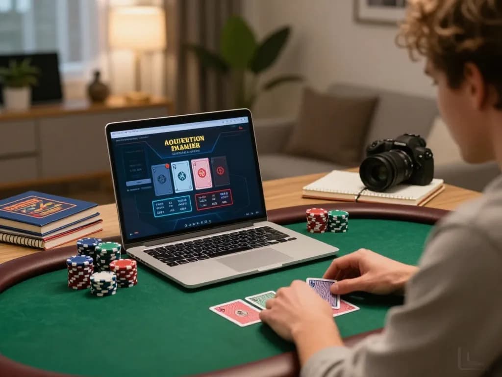 Orang yang menguasai strategi poker di rumah dengan pengaturan permainan alexis500 untuk permainan yang fokus.