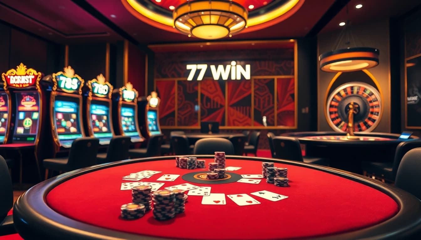 Players enjoying a thrilling game at the 78 Win casino table with poker chips and cards.