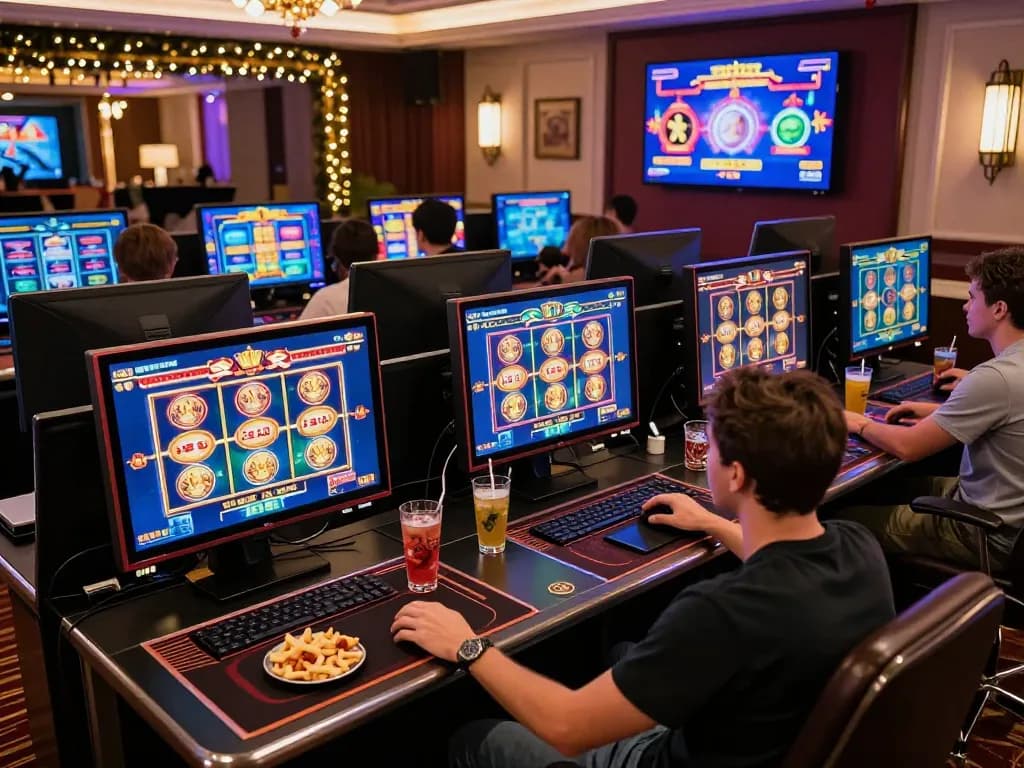 Engaging online gaming session highlighting link gacor with dynamic slot game interface and cozy setup