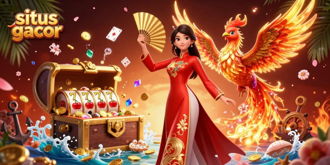 Play and win with situs gacor as you explore vibrant slot games with gold coins and cherry blossoms.