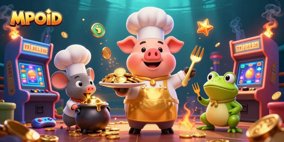 MPOID captures thrilling casino excitement with 3D characters celebrating jackpots and gold.