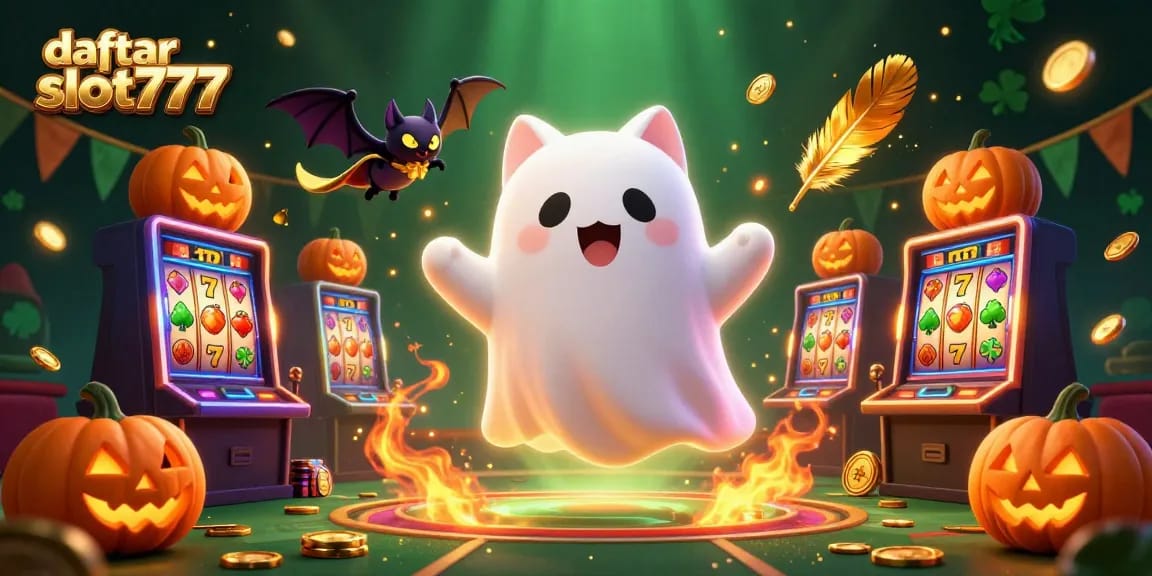 Play exciting slots with daftar slot777 featuring ghost cat, vampire bat, and glowing jack-o-lanterns!