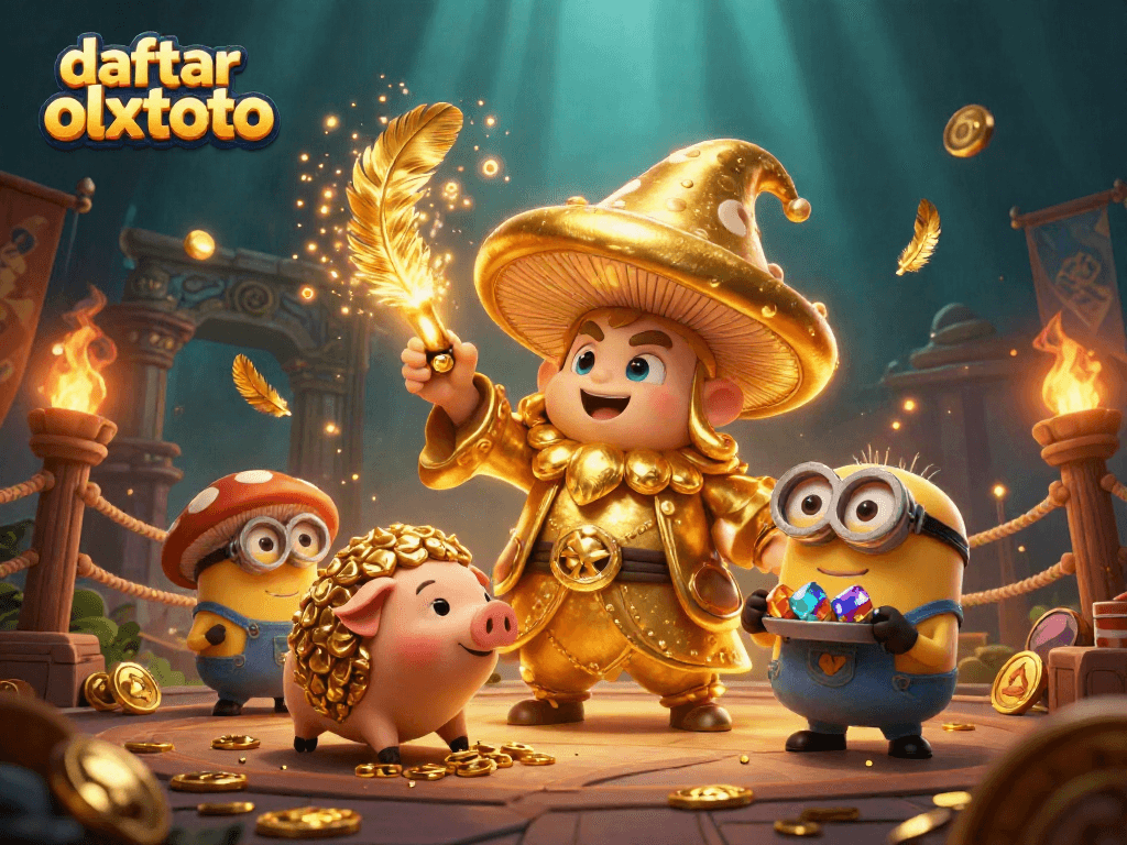 Daftar olxtoto dengan karakter sulap dan harta karun yang melimpah dalam ilustrasi 3D