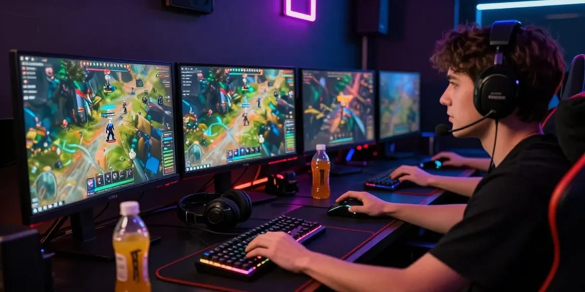 Login LUXURY777 dalam suasana gaming dengan setup komputer canggih dan aksesori bermain yang menarik