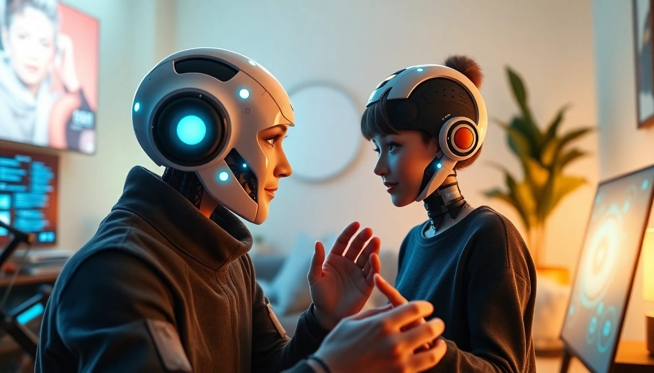 Engaging scene with a friendly AI companion illustrating crush ai technology in a cozy digital environment.