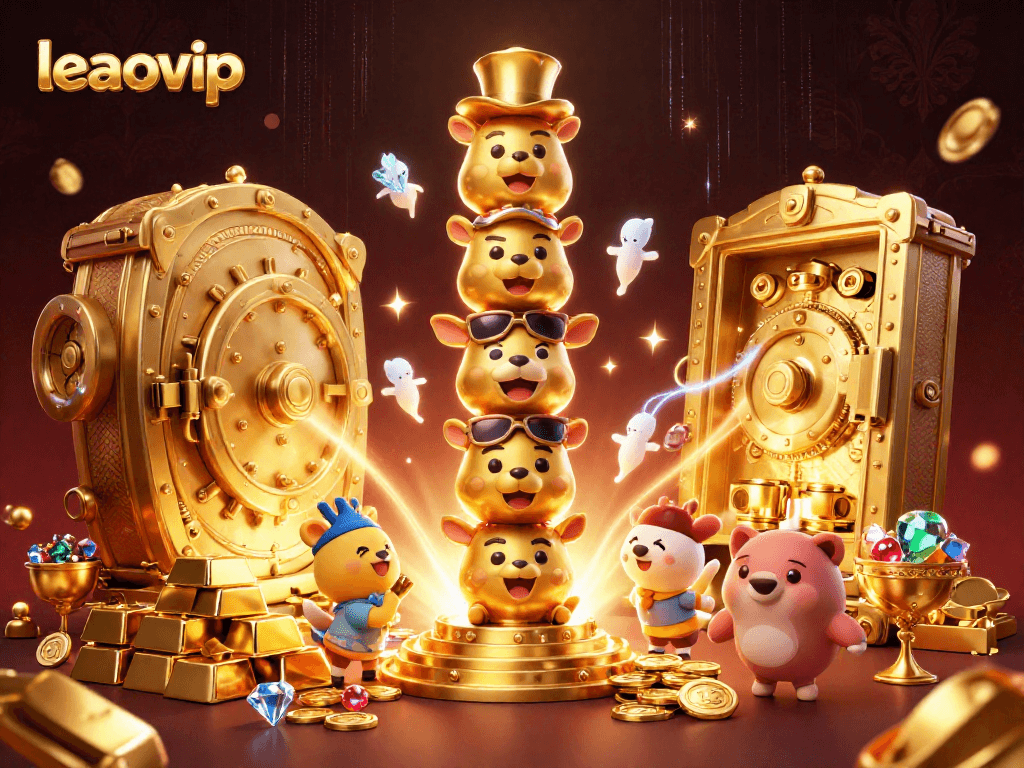 Permainan asal-leaovip dengan totem kartun dan harta karun yang berkilau.