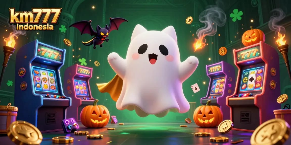 Experience thrills with km777 indonesia as playful characters explore a lively haunted casino.