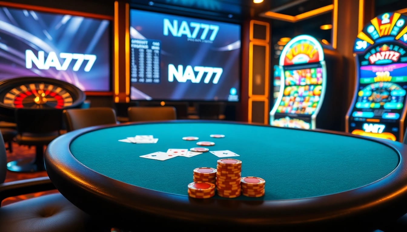 Experience thrilling gameplay at NA777 with vibrant casino tables and dynamic slot machines.