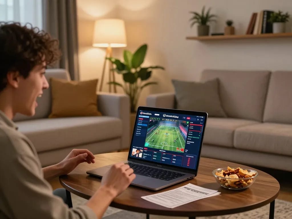 Socolive trực tiếp streaming in high quality while betting in a cozy living room setting.