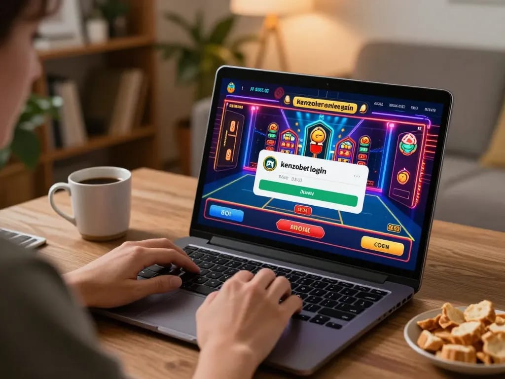 Engaging in online gaming at home with kenzobet login on the laptop, showcasing a warm and personal gambling atmosphere.