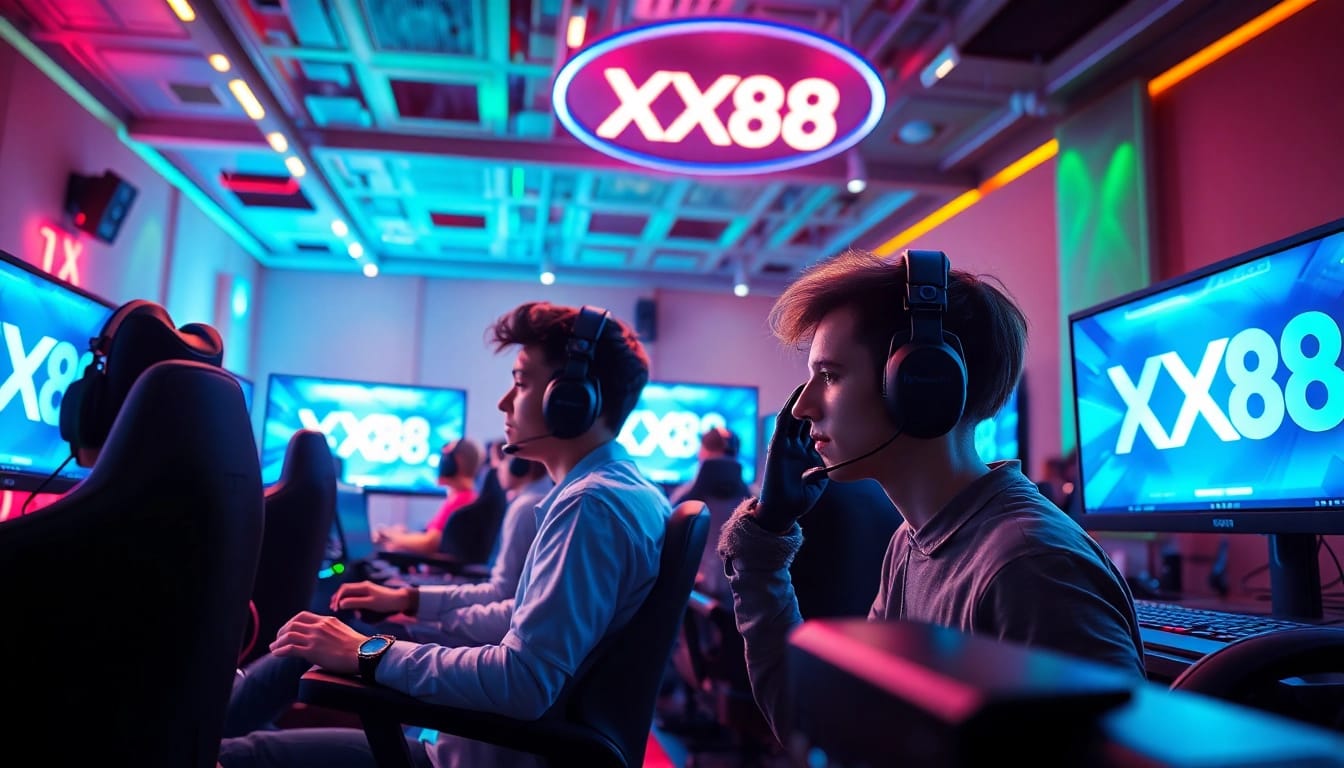 Engaging gaming competition featuring players immersed in XX88 action.