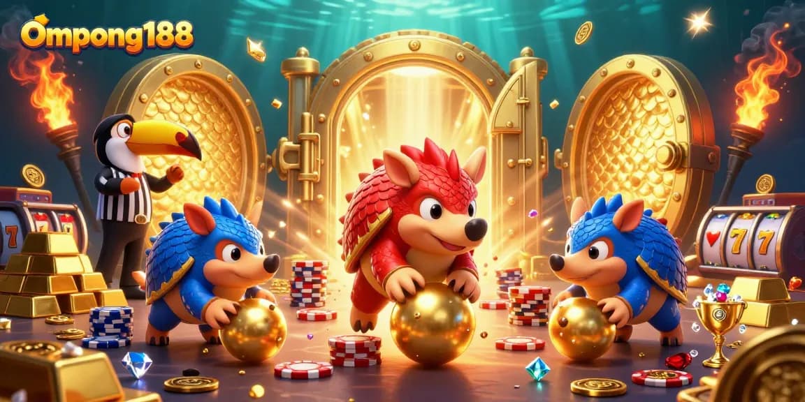 Rival pangolin dalam Ompong188 menggulirkan bola emas pada tumpukan chip poker yang menarik perhatian.
