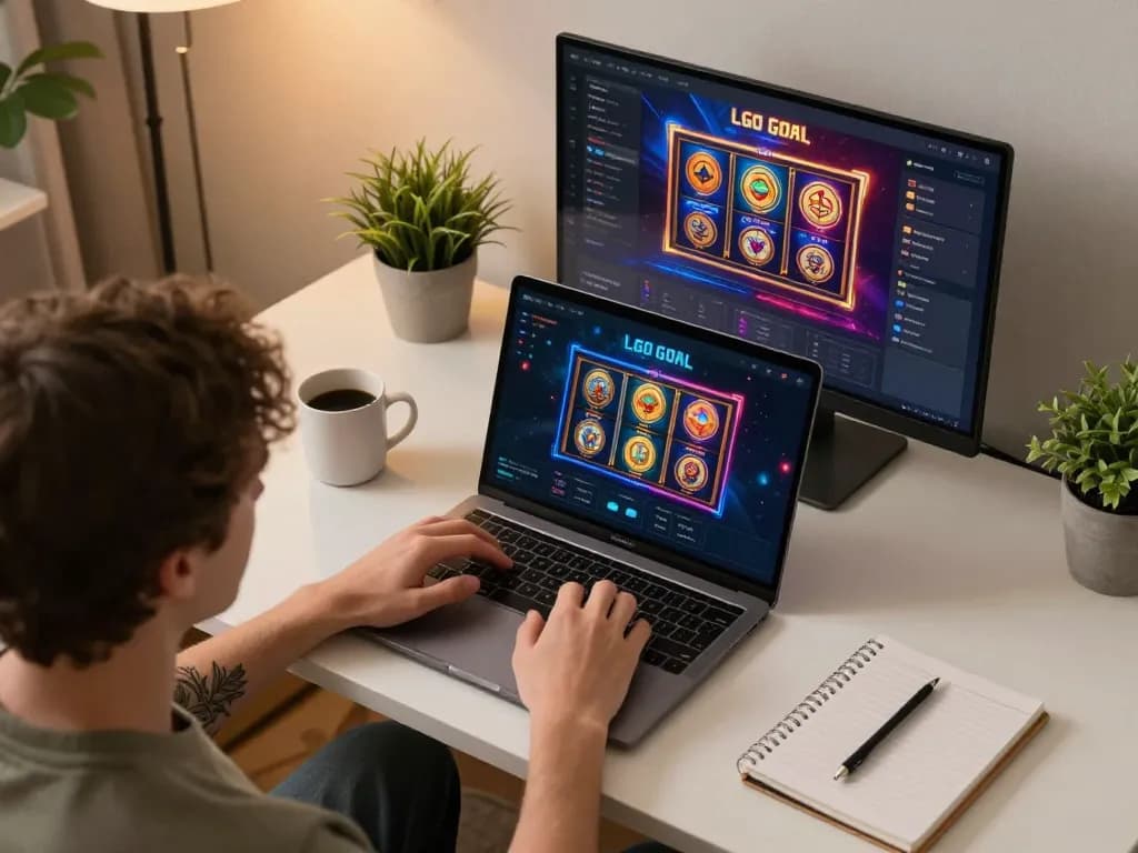 LGO GOAL user engaging in online gaming with laptop, showcasing a responsible gaming setup